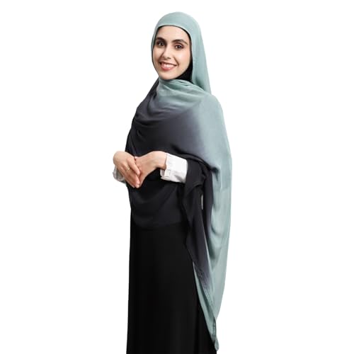 Premium Ombre Viscose Hijab Scarf for Women Muslim Lightweight Gradient Color Shade Hair Wraps Long Hijabs Scarves - color: New Green With Black