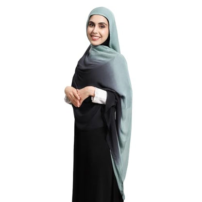 Premium Ombre Viscose Hijab Scarf for Women Muslim Lightweight Gradient Color Shade Hair Wraps Long Hijabs Scarves - color: New Green With Black