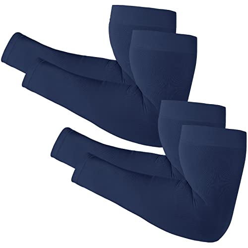 Newbyinn Arm Sleeves for Men Women, Size L - XL, UV Sun Protection Sleeve - color: 2 Pairs: Navy Blue