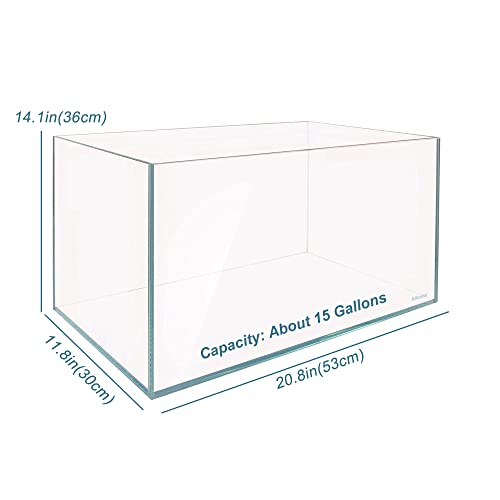 Allcolor Artisan Grade Ultra Clear Rimless Aquarium Tank (15Gal) | Low Iron Glass Fish Tank for Professional Aquascaping and Planted Layouts, 6-60 Gallons (15Gal-Top Glass Canopy) - size: 15Gal 20.8"L×11.8"W×14.1"H