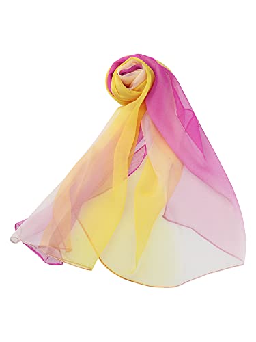 uxcell Women'sChiffon Sheer Long Scarf Silky Gradient Party - color: Fuchsia Yellow