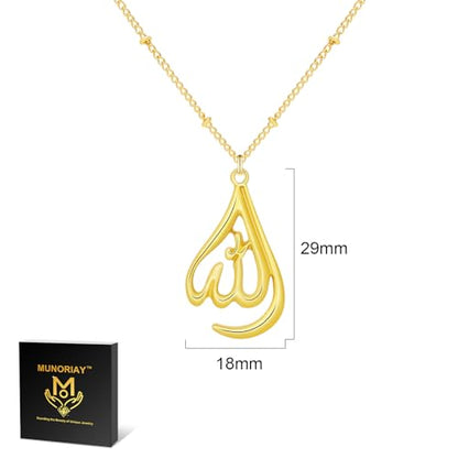 Islamic Ayatul Kursi Necklace for Women Men Allah Teardrop Necklace Stainless Steel Allah Name of God Arabic Quran Calligraphy Script Rotatable Pendant Necklaces Muslim Jewelry Ramadan Gift - color: gold