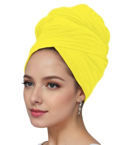 vabovin Head Wraps for Black Women Stretch Jersey Knit Turban Headwrap Solid Color Headscarf Headband Shawl - color: 11- Yellow