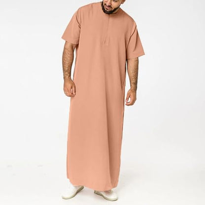 Muslim Thobe for Men Islamic Robe Kaftan Long Sleeve Jubba Arabic Gown Cotton Linen Loose Fit Ramadan A20 - color: Khaki, size: X-Large