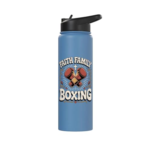 Faith Family Boxing Boxer Fighter Combat Sport Stainless Steel Insulated Water Bottle - color: Light Blue