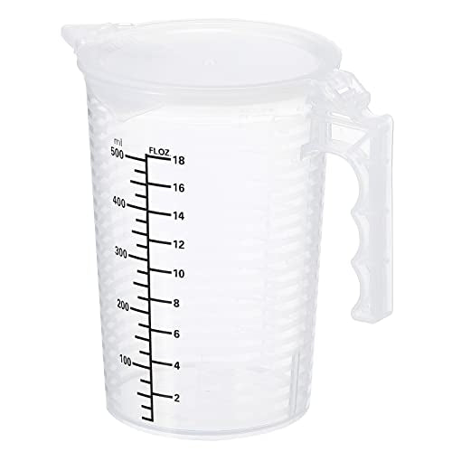 PATIKIL Graduated Beaker, 500ml PP Plastic Liquid Measuring Cup Double Sided Black Graduations with Handle Lid and Spout for Lab Kitchen Home - size: 500ml