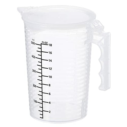 PATIKIL Graduated Beaker, 500ml PP Plastic Liquid Measuring Cup Double Sided Black Graduations with Handle Lid and Spout for Lab Kitchen Home - size: 500ml