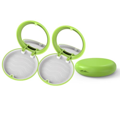 2 Pack Retainer Case with Mirror, Fashion Orthodontic Slim Night Guard Cases, Portable Mouth Guard Storage Case for Travel - color: 2pcs solid Green retainer case