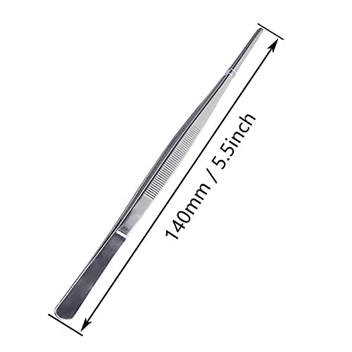 5.5 Inch Straight Tip Long Forceps Tweezers, Serrated Flat Tips Surgical Tongs Jewelers Needle Metal Sewing Sharp Kitchen Cooking Tweezers With Teeth Knurled Handles (1PCS-140mm) - color: Straight-1pcs-5.5inch