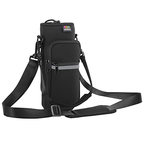 Nuovoware Water Bottle Carrier Bag, 25oz/32oz, Black | Adjustable Shoulder Hand Strap, 2 Pocket, Neoprene Sleeve, For Hiking Travelling Camping - color: Black, size: 25-32 Ounces - Standard