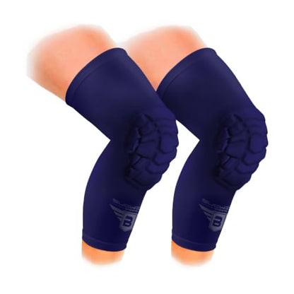 Bucwild Sports Knee Pads/Padded Compression Pro Knee Sleeves (1 Pair) Youth & Adult Sizes - Basketball Wrestling Volleyball Black White Red Blue (Black Camo, Small (Teen/Young Adult)) - color: Navy Blue, size: Adult Large