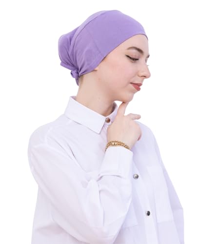 Prien Soft Undercap Hijab for Women, Cotton Islamic Bonnet, Muslim Head Scarf Inner Cap for Prayer Wear, Turban Hat Ramadan - color: Lilac