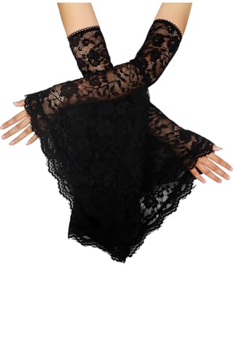 L'VOW Women's 1 Pair Gothic Black Lace Sleeves Witch Gloves Victorian Lace Arm Sleeve Vampire Accessory - color: D Black