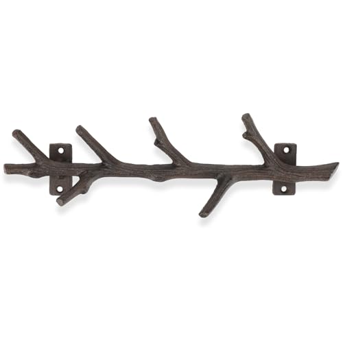 12" Cast Iron Tree Branch Vertical Coat Hat Rack Wall Mount Heavy Duty Decorative Coat Hook Rustic Hanger for Coats Bags Hats Key Entryway Bedroom Hallway Bathroom Storage(Rust Color,1 Pcs) - color: Rust Color
