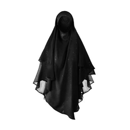 SIQITECHNO Womens Muslim Long Khimar Hijab Scarf Chiffon Sparkling Islamic Arabian Khimar Niqab Ramadan Eid Prayer Scarf Wrap - color: Black