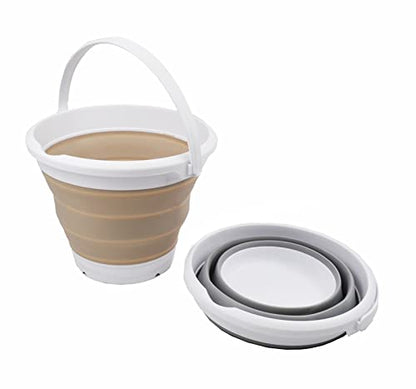 SAMMART 5.5L (1.4 Gallon) Collapsible Plastic Bucket - Foldable Round Tub - Portable Fishing Water Pail - Space Saving Outdoor Waterpot (Grey + Latte (Set of 2)) - color: Grey + Latte (Set of 2)