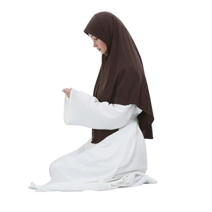 Instant Hijab 여성용 무슬림 부드럽고 신축성 있는 기도 히잡 이슬람 두바이 중동 단색 헤드스카프 - color: 다크 커피.