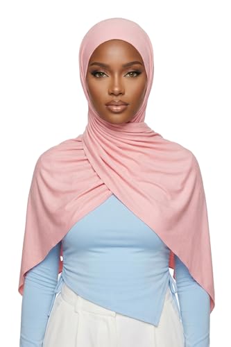 Aisha's Design Neck-Covering Practical Jersey Hijab with Built-In Ninja Bonnet - color: Powder