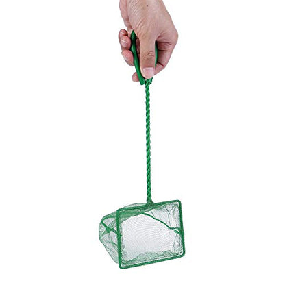 Lpraer 4in 5in 6in Aquarium Fish Net Green Fine Mesh Nylon Net Collection with 11" Long Handle Square Quick Catch Fish Net for Fish Tank - color: Green, size: 4 inch