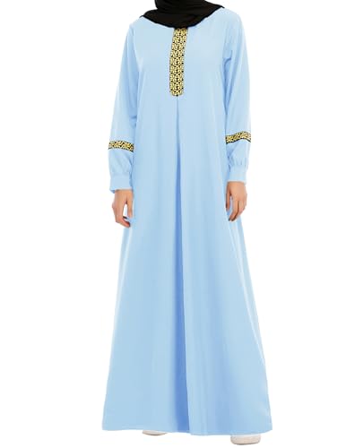 WSPLYSPJY Womens Muslim Abaya Dress with Hijab Islamic Robe with Pockets - color: Sky Blue, size: X-Large