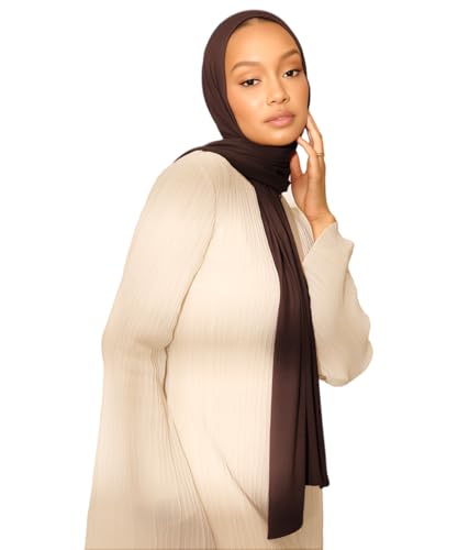 Hijab Scarf for Women Soft Muslim Hijabs Head Wrap Scarves Fashion Long Hair Shawls Stretchy Muslin Headscarf - color: Brown Hijab Scarf for Women