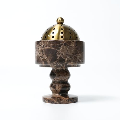 Natural Marble Incense Burner with Brass Cover - 11 x 3.8 inches Multi-Purpose Holder for Cones/Coils/Sticks, Home Decor & Relaxation (Coffee Color 3) - color: Coffee Color 3