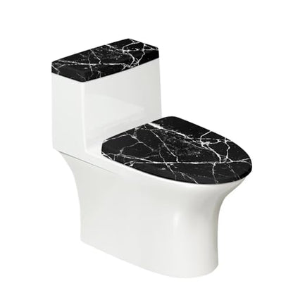 Black Marble Design Toilet Lid Dust Cover & Toilet Tank Lid Cover for Bathroom Machine Washable Anti-dust with Elastic Edge - color: Black Marble Design