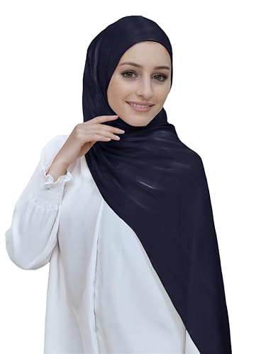 Lina & Lily Sheen Shimmer Women's Crepe Scarf Shawl Wrap Head Hijab Lightweight - color: Navy Blue