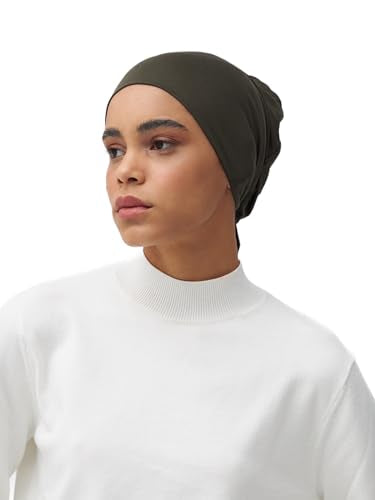 Modest Tie Back Underscarf | Women Hijab Undercap, Bonnet - color: Khaki
