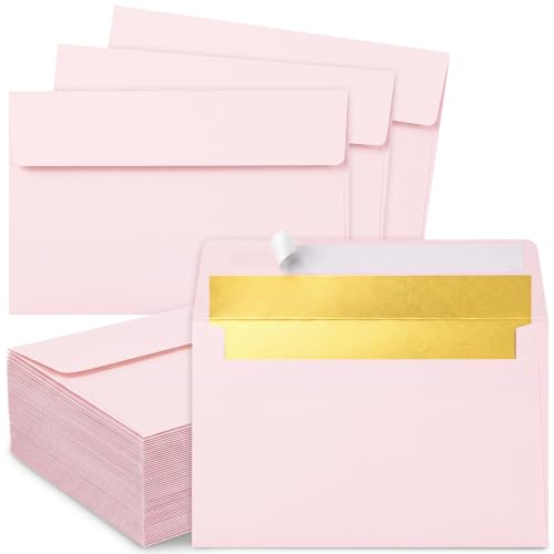 Crtiin Pale Pink 50 Pcs A9 Invitation Envelopes with Gold Foil Lining - color: Pale Pink