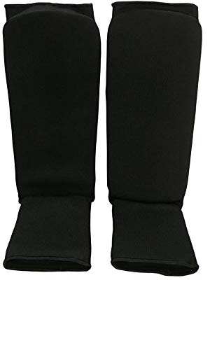 TMA Shin Instep Guards Kickboxing Muay Thai MMA shin pad Leg & Foot Protectors - color: Black, size: Large