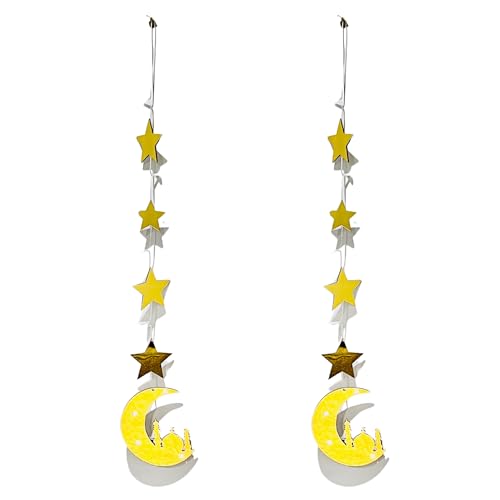 Home Decor String Lights Wall Hanging Strip Lights with Moon and Stars Ramadan Décor String Lights with Moon and Stars Strips 31.5"x5" 2pcs/Set (Moon Masjid) - color: Moon Masjid