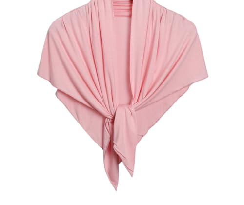 Soft Modal Lightweight Triangle Scarf Shawls Hijab for Muslim Ramadan Women Turban Headwrap Scarves - color: Pink