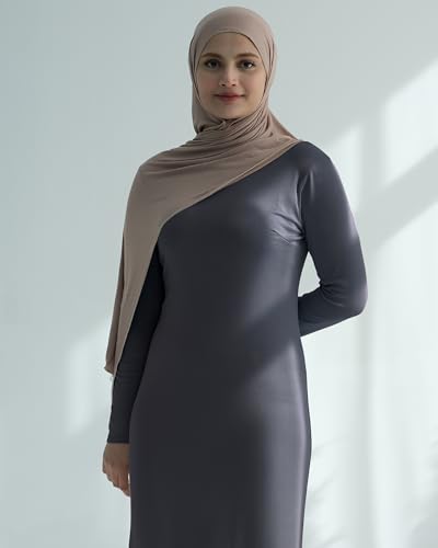 Modal Cotton Abaya Women Long Sleeve Prayer Dress Soft Stretch Islamic Clothes Elegant Robe For Eid, Ramadan, Umrah, Hajj - color: Dark Grey, size: X-Small-Small