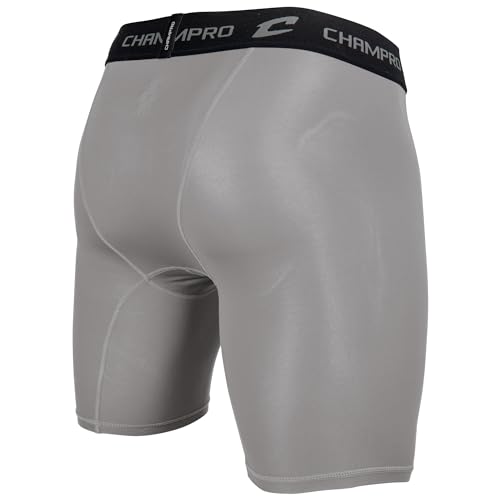 CHAMPRO Men's Polyester/Spandex Lightning Compression Shorts - color: Grey, size: Medium