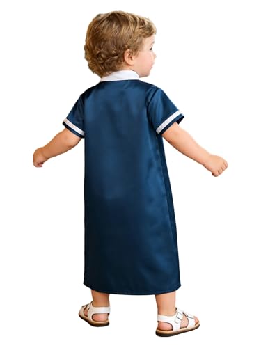 Muslim Toddler Baby Boys Ramadan Eid Outfit Thobe Arabic Islamic Abaya Dubai Robe Prayer Clothes - color: Navy Blue, size: 12-18 Months