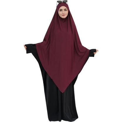khalat Muslim Stretch Hijab Solid Color Full Cover Hijab for Women V-shaped Fashion Daily Prayer Hijab - color: Wine Red