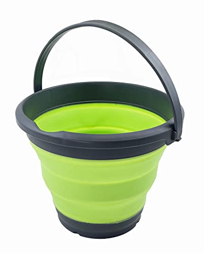 SAMMART 5.5L (1.4 Gallon) Collapsible Plastic Bucket - Foldable Round Tub - Portable Fishing Water Pail - Space Saving Outdoor Waterpot (Grey/Grass Green) - color: Grey/Grass Green
