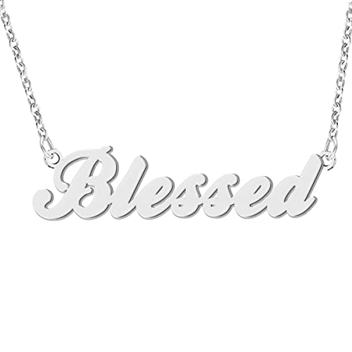 Name Necklace Personalized Engraved Name Pendant for Womens Friends - style: Blessed - Silver