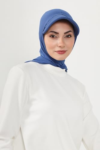 Aisha's Design Full Coverage Cotton Bonnet Hijab with Visor Modest Underscarf Bonnet - color: Indigo