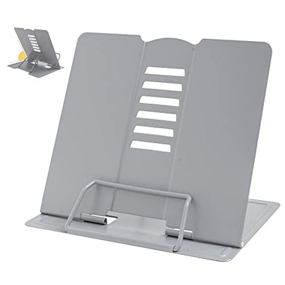 Metal Book Stand Adjustable Book Holder for Reading | Portable & Sturdy For Textbooks Cookbooks Sheet Music Papers Study - color: Full Grey