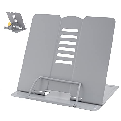 Metal Book Stand Adjustable Book Holder for Reading | Portable & Sturdy For Textbooks Cookbooks Sheet Music Papers Study - color: Full Grey
