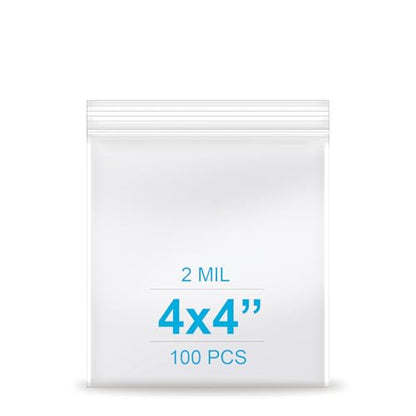 4''x 4'', (Pack of 100) 2 mil Thick Clear Plastic Reclosable Zip Poly with Resealable Lock Seal Zipper, Clear Small Zip, Jewelry, Candy Bags, Storage, Packaging & Shipping… - size: 4" x 4"