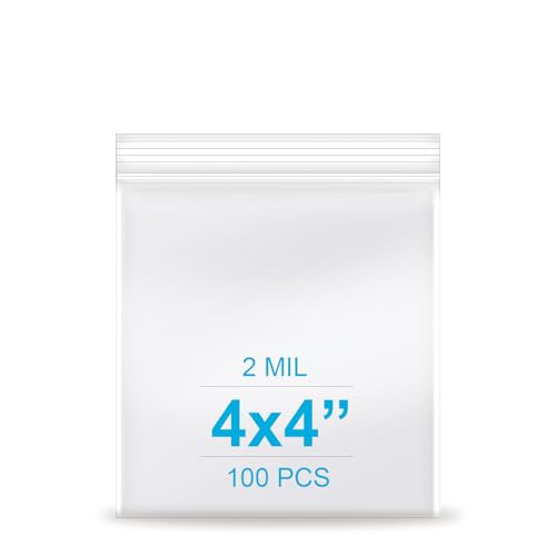 4''x 4'', (Pack of 100) 2 mil Thick Clear Plastic Reclosable Zip Poly with Resealable Lock Seal Zipper, Clear Small Zip, Jewelry, Candy Bags, Storage, Packaging & Shipping… - size: 4" x 4"
