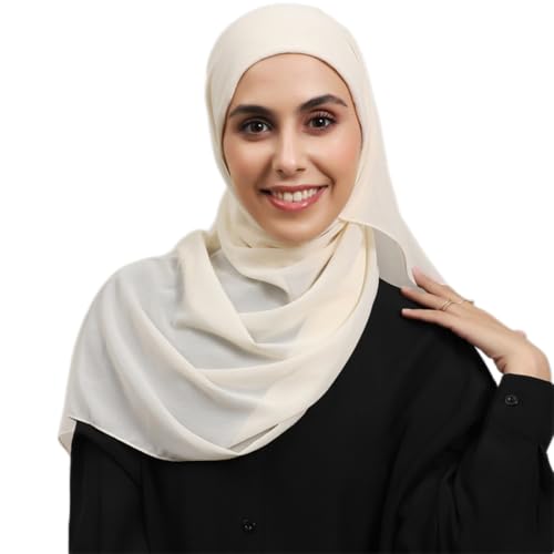 Instant Hijab Set 3-in-1 Chiffon Hijab Scarf for Women with Built-in Magnets and Undercap Head Wraps - color: Beige