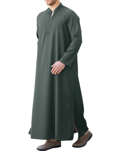 LVCBL Kaftan Thobe for Men Big And Tall Muslim Robe Mens Long Sleeve Caftan - color: Dark Gray, size: Large