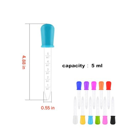 11 Colors Liquid Droppers, 5ml Clear Plastic & Silicone Pipettes | with Bulb Tip, Eye Droppers for Candy Molds, Feeding, DIY Crafts, Comes with Cleaning Brush