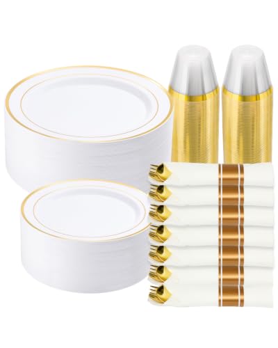Goodluck 490 Piece Gold Plastic Dinnerware Set for 70 Guests - color: Gold, style: 490 Piece (70 guests)