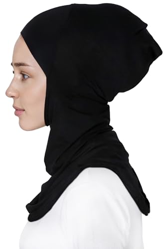 Lina & Lily Modal Jersey Full Coverage Ninja Hijab Undercap with Neck Cover for Muslim Women - color: Black