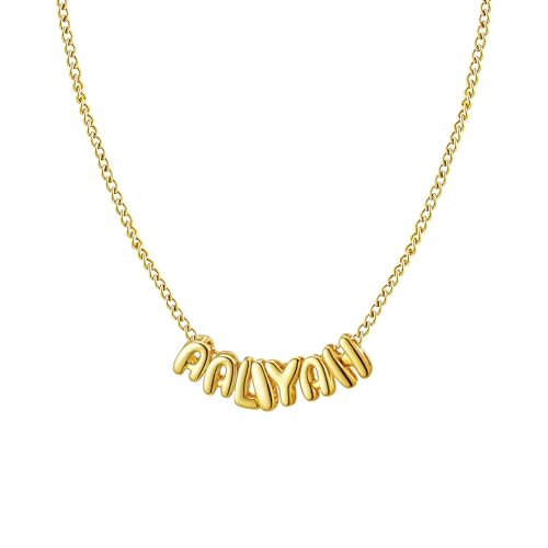 Ldurian Personalized Bubble Name Necklace, Tiny Name Plate Pendant Necklace, 14K Gold Plated Charm Cute Pre-made Jewelry for Women - size: 1 Aaliyah